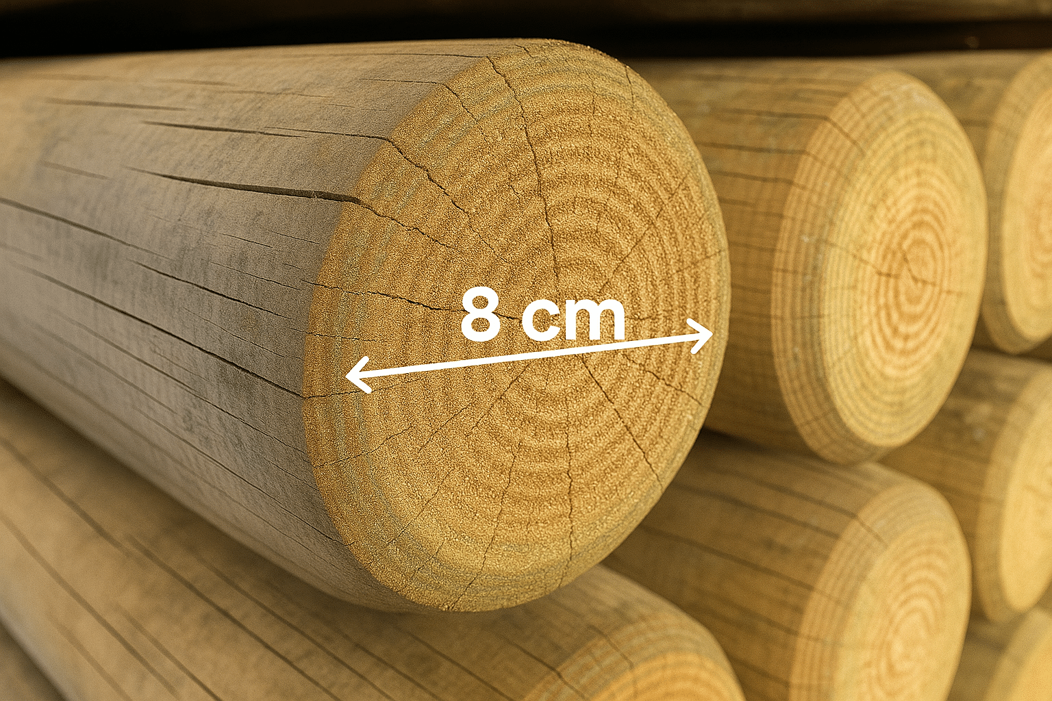 Postes finos de 8 cm de diámetro utilizados en un cercado de jardín