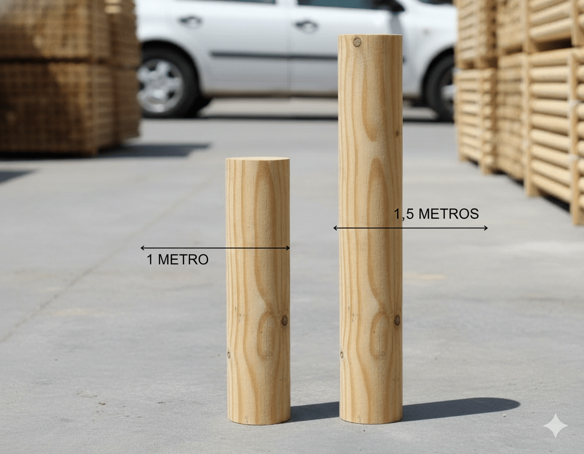 Postes de madera cortos, de 1 a 1,5 metros de largo.